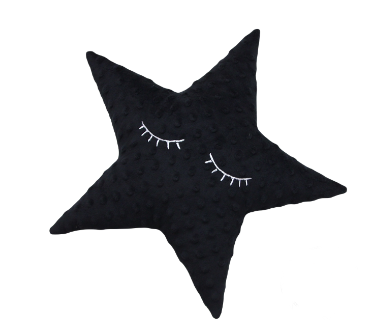 Polštářek hvězdička minky černá  s očima -36 cm