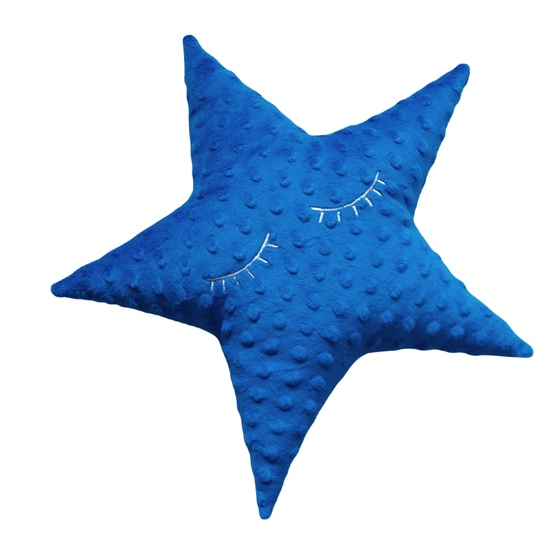 Polštářek hvězdička minky modrá s očima -36 cm