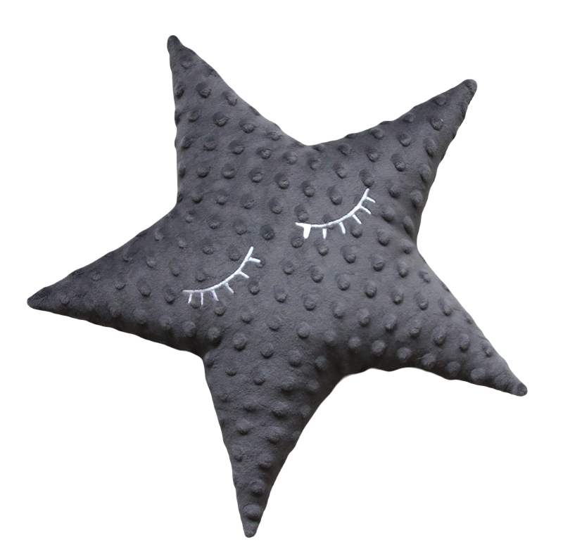 Polštářek hvězdička minky  šedá s očima -36 cm  SMOKED