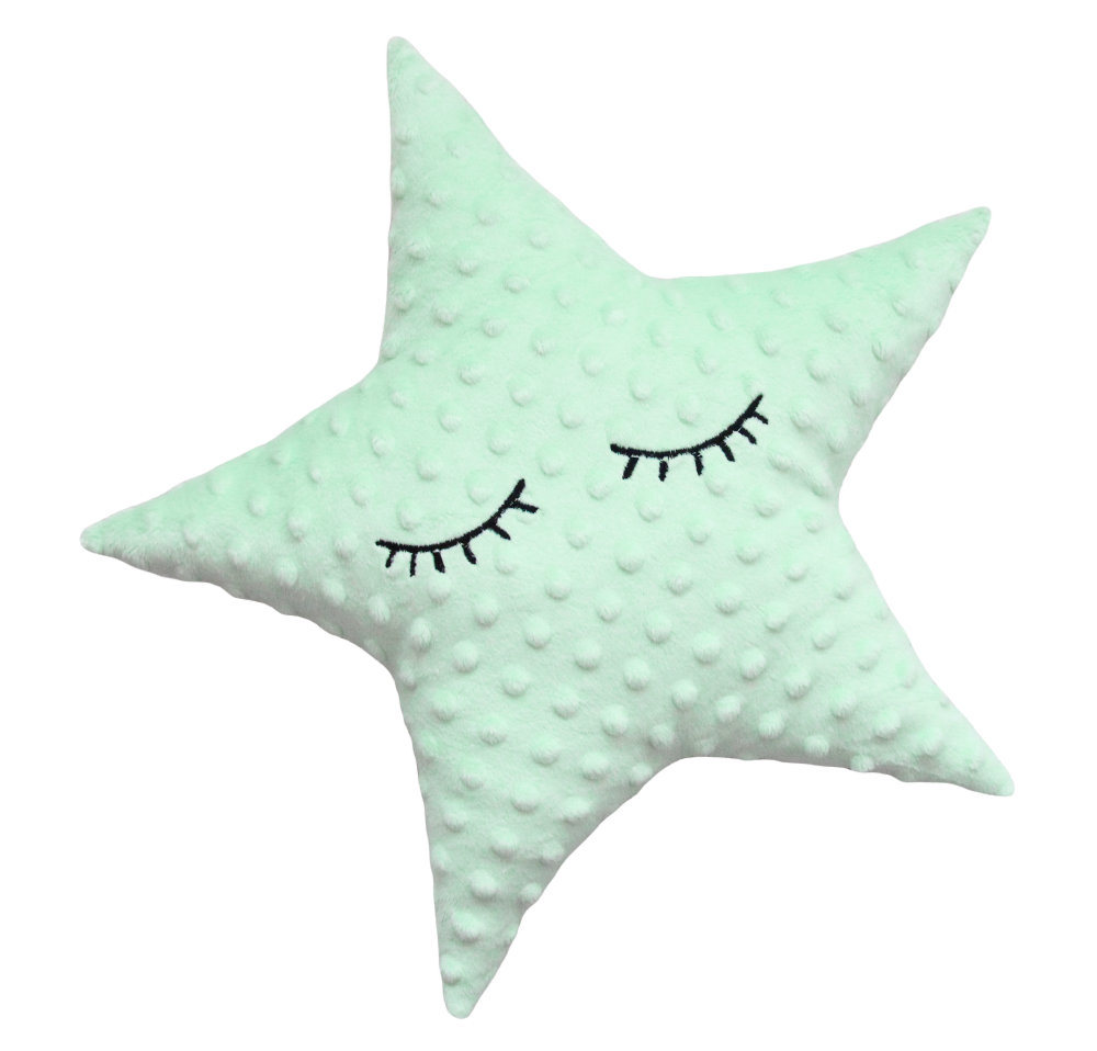 Polštářek hvězdička minky bledá mentol s očima - bay  -36 cm