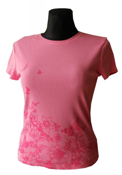 Růžové bavlněné tričko s kytkami a motýlky Marks&Spencer-vel.40