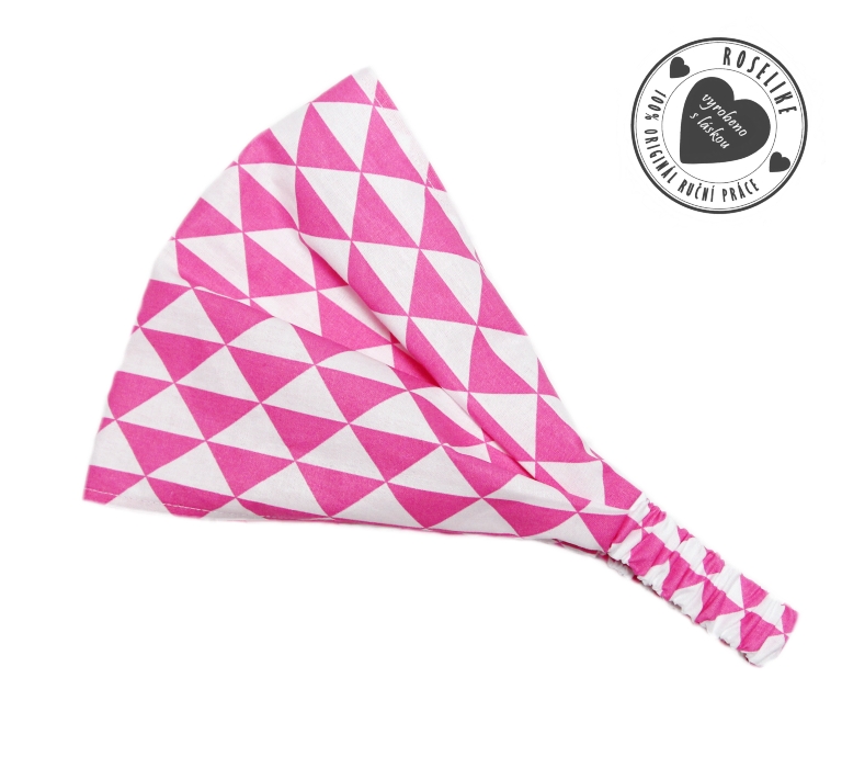 Látková čelenka - Růžové trojúhelníky