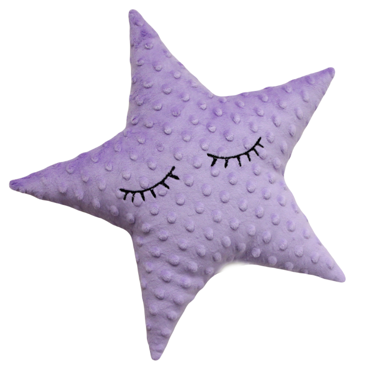 Polštářek hvězdička minky fialková s očima -36 cm