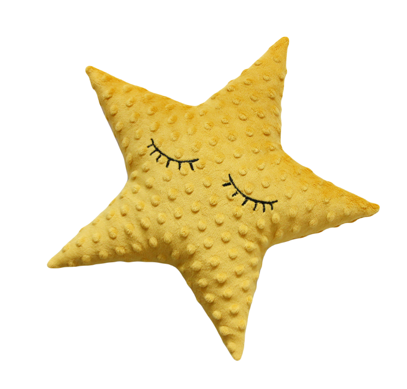 Polštářek hvězdička minky hořčicová s očima -36 cm