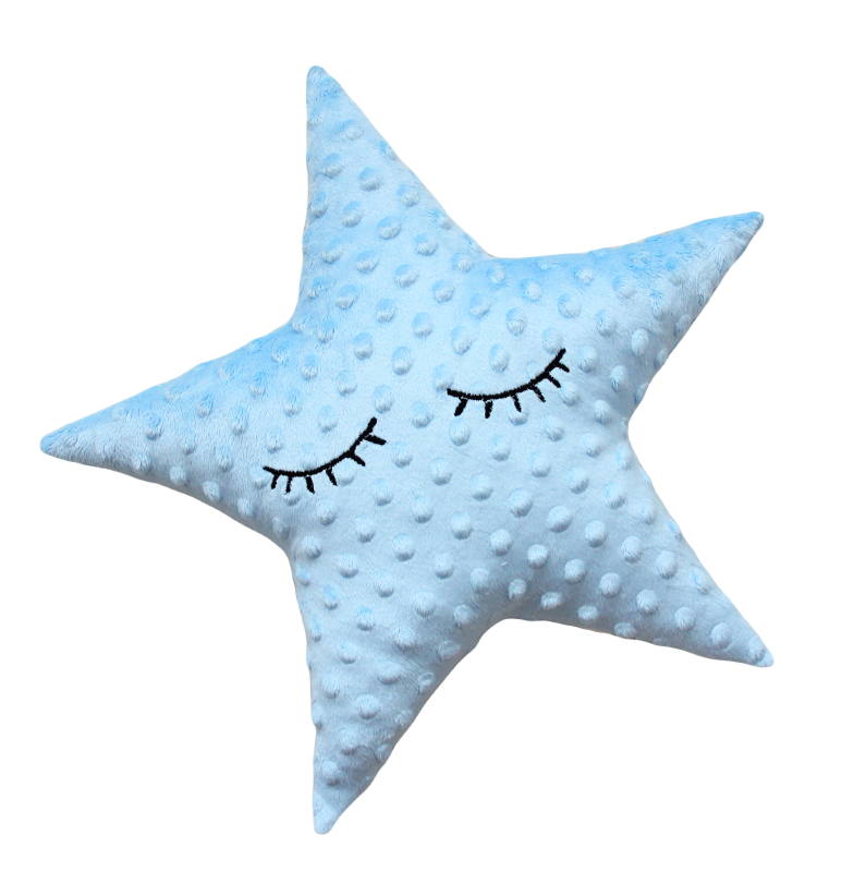 Polštářek hvězdička minky bl. modrá s očima -36 cm