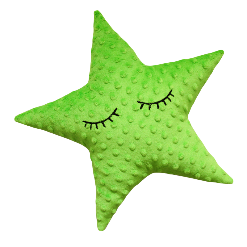 Polštářek hvězdička minky zelinkavá s očima -36 cm