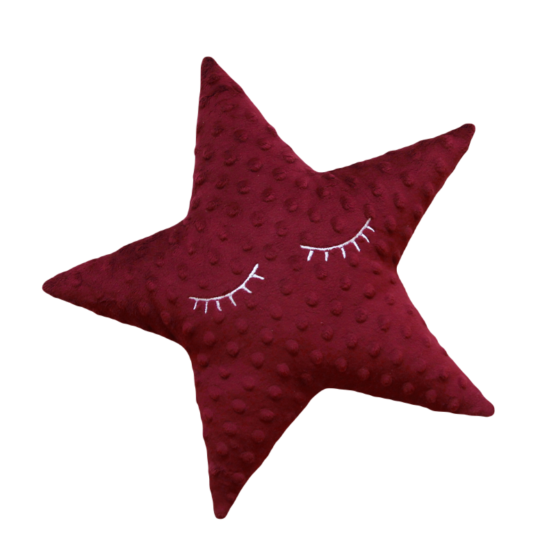 Polštářek hvězdička minky vínová s očima -36 cm