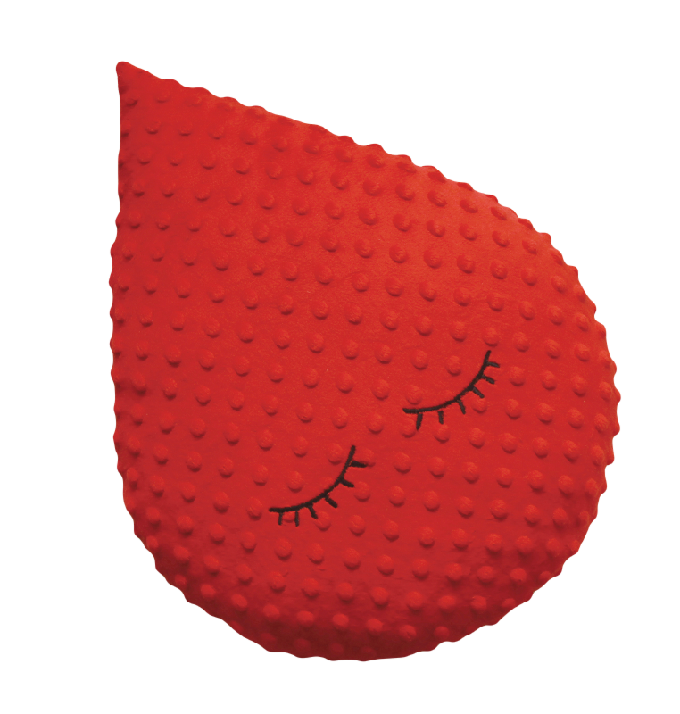 Polštářek kapička s očima - minky červená